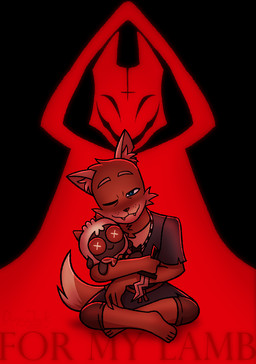anthro button_(fastener) button_eyes character_plushie doll holding_doll holding_object holding_toy hug hugging_object hugging_plushie male plushie seam_(sewing) solo stitch_(sewing) text toy kirbybaby64 cult_of_the_lamb massive_monster_(studio) fox_(cult_of_the_lamb) lamb_(cult_of_the_lamb) red_crown_(cult_of_the_lamb) canid canine fox inanimate_object mammal english_text