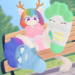 anthro antlers bench blush blush_lines bottomwear clothed clothing clothing_transformation crossdressing feet female femboy foot_focus footwear fur group hair hoodie horn inanimate_transformation low-angle_view male male/female multicolored_hair outside panties panty_bulge park park_bench pawpads pink_clothing pink_hoodie pink_topwear purple_eyes rainbow_hair skirt sock_transformation socks topwear transformation trio underwear white_body white_fur narky_sawtooth_(artist) mythology narky_sawtooth aquatic cetacean domestic_cat dragon eastern_dragon felid feline felis fish mammal monodontid mythological_creature mythological_scalie narwhal scalie shark toothed_whale 1:1 hi_res