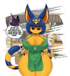 anthro areola areola_slip beverage big_breasts big_butt black_body black_eyes blue_hair blue_tail breasts butt claws clothing coat coffee dialogue ears_up egyptian female hair pink_eyes solo tail text thick_thighs topwear wide_hips yellow_body byghosteduard animal_crossing i_mean_breast_milk nintendo starbucks ankha_(animal_crossing) fan_character domestic_cat felid feline felis mammal absurd_res english_text hi_res meme