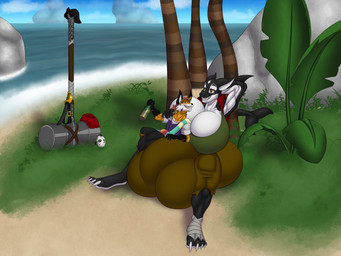 alcohol anthro balls_outline beverage big_breasts big_bulge big_butt biped breasts bulge butt detailed_bulge duo genital_outline gynomorph gynomorph/male gynomorph_anthro huge_breasts huge_bulge huge_butt hyper hyper_breasts hyper_bulge intersex intersex/male intersex_anthro island male male_anthro muscular penis_outline pirate relaxing sea water darkshasion_(artist) mamma_orca pirate_foxy_(piratefox1999) aquatic canid canine cetacean dolphin fox mammal oceanic_dolphin orca toothed_whale hi_res