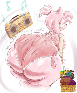 accessory anthro ass_clapping athletic_wear bedroom_eyes big_breasts big_butt boombox bottomwear breasts butt clothing female gold_boombox_(prevence) green_eyes gym_bottomwear gym_shorts hair hair_accessory huge_butt hyper hyper_butt looking_at_viewer looking_back narrowed_eyes pink_body pink_ears pink_hair ponytail red_clothing red_gym_shorts red_topwear seductive shorts smile smiling_at_viewer solo tan_arms topwear twerking smotrilla sega sonic_the_hedgehog_(series) amy_rose eulipotyphlan hedgehog mammal 2026 digital_media_(artwork) hi_res