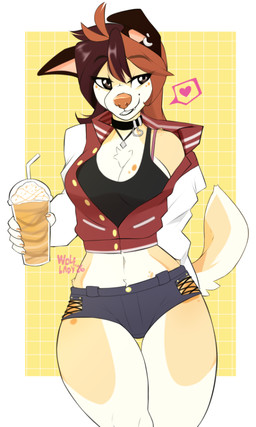 anthro biped bottomwear breasts claws clothing countershade_torso countershading female fingers front_view fur hair jewelry navel necklace pants simple_background smile solo standing tail teeth wolflady danika_(wolflady) canid canine canis domestic_dog mammal 2026 3:5 digital_drawing_(artwork) digital_media_(artwork)