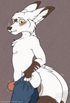 3_tails anthro blush bulge clothed clothing heart_(marking) heart_on_body heart_symbol male markings multi_tail simple_background solo tail underwear marvelous_managerie tight_pants_(meme) canid canine fox mammal absurd_res digital_media_(artwork) hi_res meme