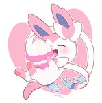 cake dessert eyes_closed feral food fur lying on_back open_mouth pawpads pink_body pink_fur smile solo white_body white_fur sion_(artist) nintendo pokemon eeveelution generation_6_pokemon pokemon_(species) sylveon