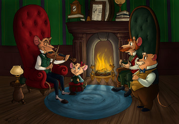 4_fingers accessory anthro book bow_(feature) bow_accessory bow_ribbon bow_tie bowed_string_instrument brown_body brown_fur chair clock clothed clothing container cup detailed_background eyes_closed facial_hair fingers fire fireplace fur furniture group hair_accessory hair_bow hair_ribbon holding_container holding_cup holding_musical_instrument holding_object inside lamp looking_at_another musical_instrument mustache ottoman ribbons rug sitting smile string_instrument tan_body tan_fur violin murr-ma-ing disney the_great_mouse_detective basil_(disney) david_dawson hiram_flaversham olivia_flaversham mammal mouse murid murine rodent 2010 digital_drawing_(artwork) digital_media_(artwork)