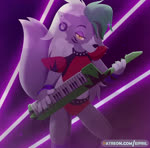 2022 2d_animation animated animatronic anthro blood bodily_fluids breasts canid canine canis clothed clothing digital_media_(artwork) ear_piercing ear_ring eipril female five_nights_at_freddy's five_nights_at_freddy's:_security_breach green_hair hair keyboard_instrument keytar looking_at_viewer machine mammal musical_instrument navel no_sound piercing ring_piercing robot roxanne_wolf scottgames short_playtime smile solo steel_wool_studios tongue tongue_out topwear webm white_hair wolf yellow_eyes