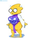 anthro belly big_breasts breasts buckteeth camel_toe clothed clothing curvy_figure delta_rune_(emblem) exposed_thighs eyewear female freckles front_view glasses navel_outline non-mammal_breasts open_mouth robe scales short_stack simple_background skimpy slightly_chubby slightly_chubby_anthro slightly_chubby_female solo standing symbol tail teeth thick_tail thick_thighs three-quarter_view tight_clothing tight_robe wide_hips yellow_body yellow_scales somescrub undertale undertale_(series) alphys lizard reptile scalie hi_res