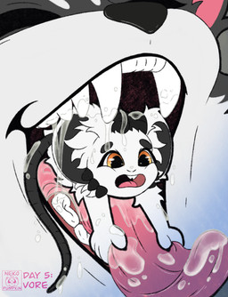 anthro bodily_fluids duo imminent_vore male male/male open_mouth saliva saliva_on_tongue saliva_string swallowing teeth tongue tongue_out vore nekopumpkin darz_(azareus) domestic_cat felid feline felis mammal mouse murid murine rodent hi_res