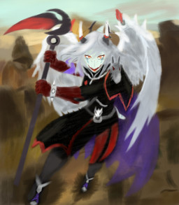 alternate_costume anthro biped black_clothing blue_body blue_scales bone_frill bracelet clothed clothed_anthro clothed_female clothing cosplay feathered_wings feathers female female_anthro fingers frill_(anatomy) gloves grey_body grey_feathers grey_hair hair handwear holding_object humanoid_hands jewelry long_hair markings melee_weapon open_mouth orange_eyes polearm pose scales scythe solo spiked_bracelet spikes standing striped_markings stripes weapon wings ryangoslinghorny goodbye_volcano_high ko_op_(game_developer) fang_(gvh) prehistoric_species pterosaur reptile scalie colored hi_res nonbinary_(lore)