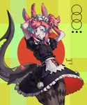 anthro blue_eyes bulge clothing hair legwear long_ears maid_apron maid_headdress maid_uniform male pantyhose pink_hair shark_tail solo tail uniform polterousr fish hybrid lagomorph leporid mammal marine rabbit shark absurd_res hi_res