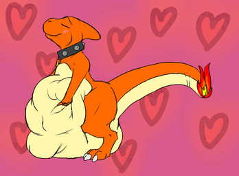 abdominal_bulge ambiguous_gender ambiguous_pred belly big_belly collar feet feral fire flaming_tail heart_background heart_symbol hindpaw huge_belly jiggly offscreen_character orange_body orange_skin paws rumbling_stomach semi-anthro simple_background soft_vore solo tail unseen_prey vore charem_(artist) imperfectflame mythology nintendo pokemon charem fan_character charmeleon dragon generation_1_pokemon mythological_creature mythological_scalie pokemon_(species) scalie 2d_animation animated frame_by_frame loop