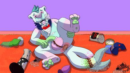 2_tails ahegao animal_dildo animal_sex_toy anthro anus balls big_balls bodily_fluids buttplug canine_dildo clothing cum cum_in_mouth cum_inside cum_on_face dildo equine_dildo flaccid gaping gaping_anus genital_fluids genitals hat headgear headwear looking_pleasured lube lube_bottle lube_drip lube_in_ass lube_on_dildo male multi_tail penis plug_(sex_toy) raised_leg sex_toy solo steam tail demichi_rayker donkio_strawberrymint mammal mustelid otter 16:9 hi_res widescreen