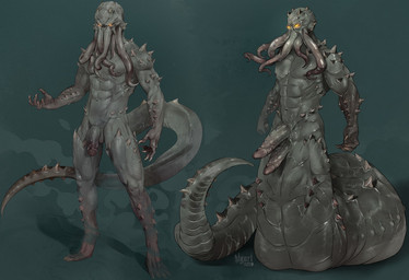 anthro apode balls face_tentacles genitals humanoid_genitalia humanoid_penis legless male multi_genitalia multi_penis nipples non-mammal_balls non-mammal_nipples penis serpentine solo spikes split_form tentacles kiguryu cthulhu_mythos h._p._lovecraft cthulhu aquatic cephalopod coleoid demon draconcopode mind_flayer mollusk monster naga octopodiform reptile scalie snake