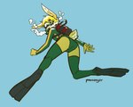 anthro clothing diving flippers legwear male mask oxygen_tank scuba solo stockings underwater water wetsuit panzery25 kahel lagomorph leporid mammal rabbit 2025 absurd_res hi_res