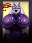 anthro big_breasts breasts clothed clothing female huge_breasts looking_at_viewer nipples open_mouth solo star_pupils text translucent translucent_clothing sinamoncake1 undertale undertale_(series) toriel bovid caprine goat mammal absurd_res english_text hi_res