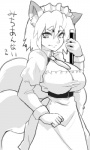 big_breasts breasts cleavage clothed clothing female frown inner_ear_fluff looking_at_viewer maid_uniform necktie tuft uniform wide_hips hibiki2 animal_humanoid canid canid_humanoid canine canine_humanoid fox fox_humanoid humanoid mammal mammal_humanoid 3:5 monochrome