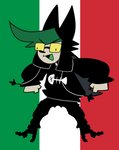 anthro clothing eyewear glasses green_hair hair hat headgear headwear italian_flag italy male rectangular_glasses solo tan_body synnibear03 skrill_(twisted-doctor) domestic_cat felid feline felis mammal 2020 hi_res