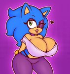 2023 absurd_res anthro big_breasts breasts choker cleavage clothed clothing crossgender eulipotyphlan eyelashes eyeshadow female fur heart_symbol hedgehog hi_res huge_breasts jewelry lipstick makeup mammal mtf_crossgender necklace one_eye_closed sega solo sonic_the_hedgehog sonic_the_hedgehog_(series) stunnerpony