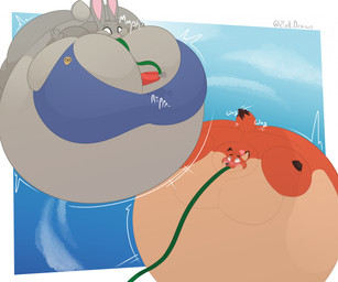 air_inflation air_tank anthro belly belly_expansion big_belly big_breasts big_butt big_cheeks big_moobs black_eyes black_nose blue_clothing blue_sky blue_topwear blush body_inflation border breast_expansion breasts brown_ear_tips brown_eyebrows brown_tail butt butt_expansion cheek_expansion clothing cloud dipstick_ears duo ear_markings expansion eyebrows female floating green_eyes grey_body grey_ears grey_tail heart_symbol hose hose_in_mouth hose_inflation huge_belly huge_breasts huge_butt huge_moobs hyper hyper_belly hyper_breasts hyper_butt hyper_inflation hyper_moobs immobile inflation male markings moob_expansion moobs motion_lines multicolored_body multicolored_ears object_between_breasts orange_body orange_ears orange_tail pink_inner_ear pink_nose puffed_cheeks scut_tail short_tail sky sunken_head sunken_limbs swelling tail tail_motion tailwag tan_body tan_inner_ear text tight_clothing topwear two_tone_body two_tone_tail white_border zoll disney zootopia judy_hopps nick_wilde canid canine fox lagomorph leporid mammal rabbit 2026 artist_name colored digital_media_(artwork) hi_res shaded