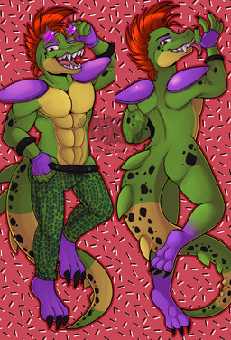 3_toes abs alternative_fashion anthro claws clothing dakimakura eyewear fangs feet fingerless_gloves glamrock gloves hair handwear looking_at_viewer looking_back male mohawk muscular muscular_anthro muscular_male open_mouth red_hair solo star_sunglasses sunglasses teeth toe_claws toes tongue tongue_out vexinglyyours five_nights_at_freddy's five_nights_at_freddy's:_security_breach scottgames steel_wool_studios montgomery_gator alligator alligatorid crocodilian reptile scalie 2023 dakimakura_design digital_media_(artwork)