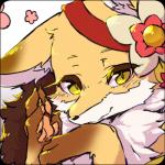 anthro female flower fur looking_at_viewer plant simple_background solo white_background square_asterism muramasa:_princess_commander silicon_studio okabe_masatsuna canid canine fox mammal 1:1 hi_res