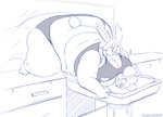 anthro belly big_breasts big_butt breasts butt female fur hair huge_butt inside massage morbidly_obese obese obese_anthro obese_female overweight overweight_anthro overweight_female rabbit_ears smile smush smushing tail kazecat jiggly_(kazecat) lagomorph leporid mammal mouse murid murine rabbit rodent 2012 greyscale monochrome