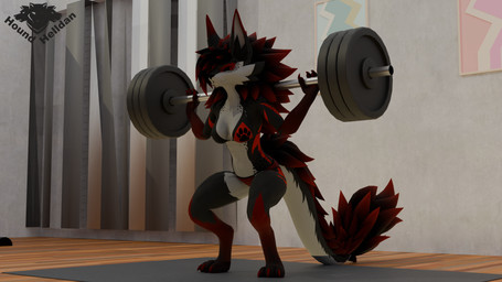anthro barbell breasts butt detailed_background eyeliner female freckled_arms freckled_breasts freckled_butt freckled_chest freckled_face freckled_legs freckled_shoulders freckled_thighs freckles gym highlights_(coloring) makeup markings medium_breasts red_eyeliner red_eyes red_highlights solo tail hound_helldan mythology jessika_(hound_helldan) canid canid_demon canine demon hellhound hybrid mammal mythological_canine mythological_creature novabeast 16:9 3d_(artwork) 4k absurd_res blender_(artwork) digital_media_(artwork) hi_res watermark widescreen
