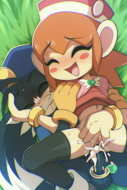 accessory anthro bodily_fluids clenched_teeth cock_ring cum cum_inside duo female genital_fluids genitals grass_field jewelry male male/female on_bottom on_top outside penis penis_accessory penis_jewelry reverse_cowgirl_position sex teeth wildblur bandai_namco klonoa_(series) klonoa lolo_(klonoa) animal_humanoid domestic_cat felid feline felis haplorhine humanoid mammal mammal_humanoid monkey monkey_humanoid primate primate_humanoid 2:3 hi_res