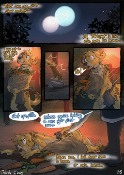 anthro bottomwear clothed clothing collar falling loincloth loincloth_only male moon narration slave solo speech_bubble tail text threatening_with_weapon topless howlart terra_cruxis third_class patchfoot canid canine canis domestic_dog human mammal absurd_res comic digital_media_(artwork) english_text hi_res