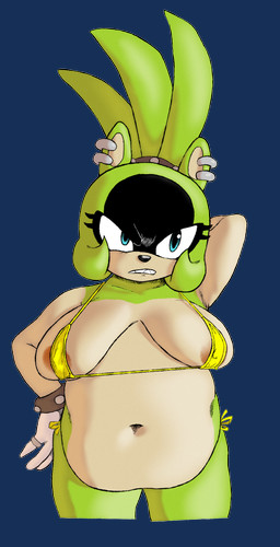 anthro areola belly belly_overhang big_belly big_breasts bikini breasts clothing female gloves green_body handwear huge_breasts obese obese_anthro obese_female overweight overweight_anthro overweight_female solo swimwear two-piece_swimsuit jenokamui golden_week idw_publishing sega sonic_the_hedgehog_(comics) sonic_the_hedgehog_(idw) sonic_the_hedgehog_(series) surge_the_tenrec afrosoricid mammal tenrec absurd_res alpha_channel hi_res