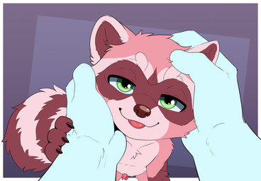 anthro duo feet fur genitals half-closed_eyes headpat looking_at_viewer male narrowed_eyes paws penis petting simple_background smile solo_focus tail toes tongue tongue_out young bitesizedcookie mammal procyonid raccoon absurd_res digital_media_(artwork) hi_res