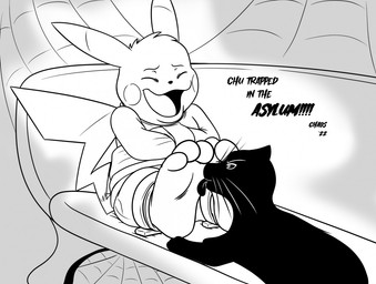 3_toes anthro cheek_spots duo eyes_closed feet feral foot_fetish foot_lick laugh licking male open_mouth open_smile restrained restraints sitting smile straitjacket tail tickle_fetish tickle_torture tickling tickling_feet toes tongue tongue_out whiskers chaos99 nintendo pokemon domestic_cat felid feline felis generation_1_pokemon mammal pikachu pokemon_(species) 2022 monochrome
