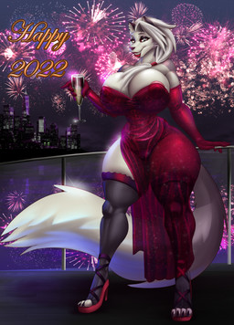 alcohol ankle_strap_heels anthro areola areola_slip armwear beverage big_areola big_breasts big_nipples breasts camel_toe champagne city city_background city_lights clothing dress ear_piercing elbow_gloves elegant exercise female fireworks fluffy fluffy_tail footwear gloves handwear high_heeled_sandals high_heels huge_breasts huge_thighs legwear looking_at_viewer makeup nipple_outline nipples outside panties piercing pose sandals shoes small_waist smile solo stockings tail thick_thighs translucent translucent_clothing underwear wide_hips mrxrayfire hellaverse helluva_boss mythology new_year_2022 loona_(helluva_boss) canid canid_demon canine demon hellhound mammal mythological_canine mythological_creature absurd_res hi_res