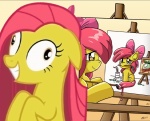 breaking_the_fourth_wall female feral painting quadruped recursion solo tail young young_female young_feral xkappax friendship_is_magic hasbro my_little_pony apple_bloom_(mlp) pinkamena_(mlp) pinkie_pie_(mlp) earth_pony equid equine horse mammal pony