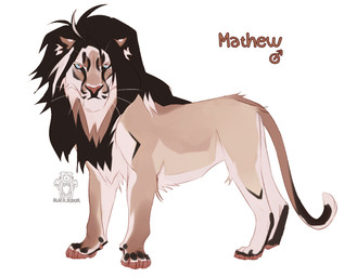 blue_eyes brown_mane feral fur glistening glistening_eyes logo looking_at_viewer male male_feral mane mouth_closed side_view simple_background solo tan_body tan_fur text whiskers white_background white_body white_fur justkiddinb mathew_(blackscour) felid lion mammal pantherine artist_logo artist_name