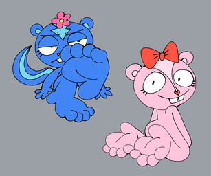 accessory anthro blue_body blue_fur bow_ribbon buckteeth duo feet female flower flower_in_hair foot_fetish foot_focus fur grey_background hair hair_accessory hair_bow hair_ribbon half-closed_eyes humanoid_feet humanoid_hands looking_at_viewer looking_back looking_back_at_viewer narrowed_eyes pink_body pink_fur plant plantigrade ribbons simple_background soles tail teeth barvey happy_tree_friends giggles_(htf) petunia_(htf) chipmunk ground_squirrel mammal mephitid rodent sciurid skunk digital_drawing_(artwork) digital_media_(artwork)