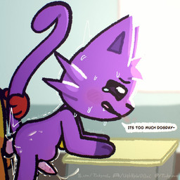 abdominal_bulge animal_genitalia animal_penis anthro balls belly black_eyes blush blush_lines bodily_fluids breasts butt cum cum_drip cum_in_ass cum_inside cum_on_breasts cum_on_penis cum_string cumshot dialogue dripping duo ejaculation feline_genitalia feline_penis fur genital_fluids genitals greeting knot long_tail male male/male motion_lines orange_body orange_fur paws penis pupils purple_body purple_fur raised_tail shaking shaking_legs speech_bubble sweat sweatdrop tail tail_grab tail_pull tears tears_of_pleasure text white_pupils tinky mob_entertainment poppy_playtime smiling_critters catnap_(poppy_playtime) dogday_(poppy_playtime) canid canine canis domestic_cat domestic_dog felid feline felis mammal 1:1 english_text url
