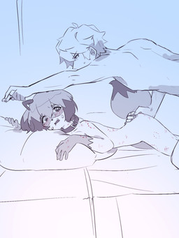 anthro bdsm bed bedroom bedroom_sex bite_mark blood blush blush_lines bodily_fluids collar collar_only condom crying dominant dominant_male duo female furniture grabbing_sheets holding_condom holding_object human_on_anthro imminent_sex inside interspecies lying male male/female minor_wound narrowed_eyes nude on_bed on_front on_top petplay pillow pillow_grab questionable_consent roleplay seductive sexual_barrier_device tail tail_grab tears wounded i4_kan brand_new_animal studio_trigger michiru_kagemori shirou_ogami canid canine human mammal raccoon_dog tanuki 3:4 hi_res sketch unavailable_at_source