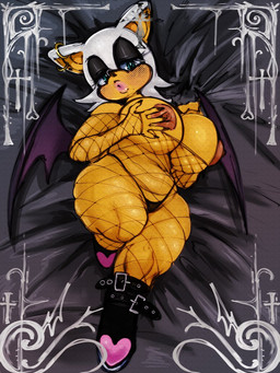 alternative_fashion anthro bedroom_eyes big_breasts blush boots breasts clothed clothing duckface ear_piercing ear_ring female fishnet_clothing footwear goth high_heeled_boots high_heels huge_breasts looking_at_viewer narrowed_eyes navel nipples piercing ring_piercing seductive shoes solo thick_thighs thong topless underwear wide_hips blooodymom sega sonic_the_hedgehog_(series) rouge_the_bat bat mammal