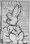 anthro big_butt butt looking_at_viewer looking_back male presenting presenting_hindquarters solo thick_thighs zodopop animal_crossing nintendo claude_(animal_crossing) lagomorph leporid mammal rabbit monochrome