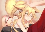 2_tails bent_over blonde_hair breasts clothed clothing duo eyes_closed faceless_character faceless_male female female_focus fur hair headpat inner_ear_fluff male male/female multi_tail panties sitting smile solo_focus tail tuft underwear yellow_body yellow_fur konozawa kokonoe_tsubaki animal_humanoid canid canid_humanoid canine canine_humanoid fox_humanoid human humanoid mammal mammal_humanoid 2016 alternate_version_at_source hi_res