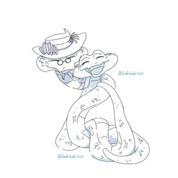 clothing coiling_another coiling_around_body duo eyewear fangs feathered_cap female feral glasses hat headgear headwear hug male scales sun_hat teeth hebihebi1205 disney zootopia agnes_de'snake gary_de'snake pit_viper reptile scalie snake viper 1:1 hi_res monochrome grandchild_(lore) grandmother_(lore) grandparent_(lore) grandson_(lore)