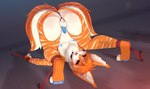 2_tails anthro anus balls bdsm big_ears blue_pawpads blue_penis bondage bound butt chain chained collar fur genitals hair male multi_tail nipples open_mouth orange_body orange_eyes orange_fur orange_hair pawpads penis rope solo tail shudayuda canid canine fox mammal absurd_res hi_res