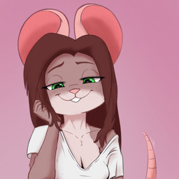 anthro bangs bedroom_eyes breasts brown_hair chest_tuft cleavage clothed clothing collarbone eyebrows eyelashes female female_anthro freckled_face freckled_shoulders freckles green_eyes hair iris looking_at_viewer narrowed_eyes philtrum pink_nose pupils seductive shirt solo tail tail_motion tailwag teeth_showing topwear tuft white_clothing white_shirt white_topwear shadycrafts serah_(namiki_blue) mammal mouse murid murine rodent 1:1 hi_res