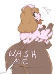 anthro big_butt blush body_writing breasts brown_hair butt emanata female hair huge_butt looking_back mud muddy nipples nude pink_body short_hair side_boob solo tail wide_hips momorodent domestic_pig mammal suid suine sus_(pig) 2023 hi_res