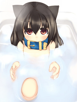 bath black_hair collar female hair red_eyes solo water young havemoon toba_hiyoko cocoa_(toba) animal_humanoid canid canid_humanoid canine canine_humanoid canis dog_humanoid domestic_dog human humanoid hybrid mammal mammal_humanoid 3:4