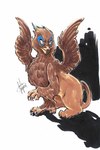 avian_feet beak blue_markings brown_body cat_tail eye_markings feathered_crest feathered_wings feathers feral head_crest markings paws quadruped solo tan_body wings fleebites mythology saewin avian gryphon mythological_avian mythological_creature absurd_res hi_res