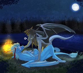 campfire casual_nudity druid eye_contact female gaze healer looking_at_another magic_user male nature night nude outdoor_nudity outside public public_nudity river romantic tribal_spellcaster yoshitoki92 mythology aeryl yoshitoki dragon mythological_creature mythological_scalie scalie absurd_res hi_res