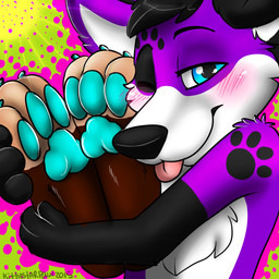 3_toes anthro blue_eyes blush claws cuddling feet foot_fetish foot_focus male one_eye_closed pawpads paws toe_claws toes tongue tongue_out wink kittystarpaw pawalo canid canine canis domestic_dog elkhound mammal spitz 1:1 2015 hi_res signature