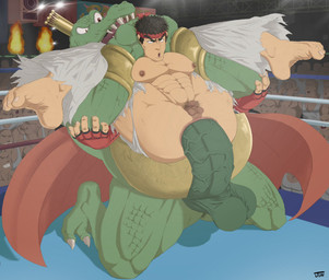 abs anal anal_penetration anthro anthro_dominating_human anthro_penetrating anthro_penetrating_human balls belly big_balls big_belly big_muscles big_nipples big_pecs big_penis carrying_another carrying_partner dominant dominant_anthro dominant_male duo erect_nipples erection full_nelson genitals green_body holding_partner huge_balls huge_muscles huge_penis human_on_anthro human_penetrated interspecies larger_anthro larger_dom larger_male male male/male male_penetrated male_penetrating male_penetrating_male muscular navel nipples nude pecs penetration penile penile_penetration penis penis_in_ass sex size_difference smaller_human smaller_male smaller_penetrated submissive submissive_human submissive_male vein veiny_penis jundraws capcom donkey_kong_(series) nintendo street_fighter super_smash_bros. king_k._rool ryu_(street_fighter) crocodile crocodilian human kremling mammal reptile scalie crossover hi_res